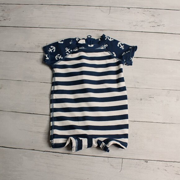 Wave Zone Baby Boy's 1 Pc Rashguard Swimsuit Size 0-3 Mo Navy Nautical - Picture 1 of 5